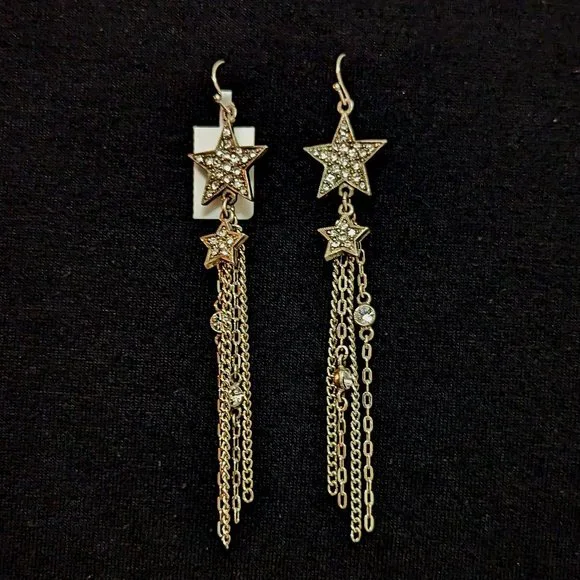 BEN AMUN JEWELRY Crystal Star Dangle Earrings in Silver New - Picture 5 of 9